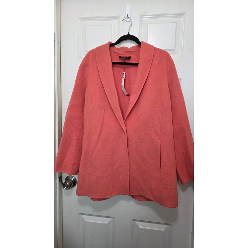 NEW Talbots Double-Faced Wool Coat Women's 14 Coral Pink Shawl Collar Jacket